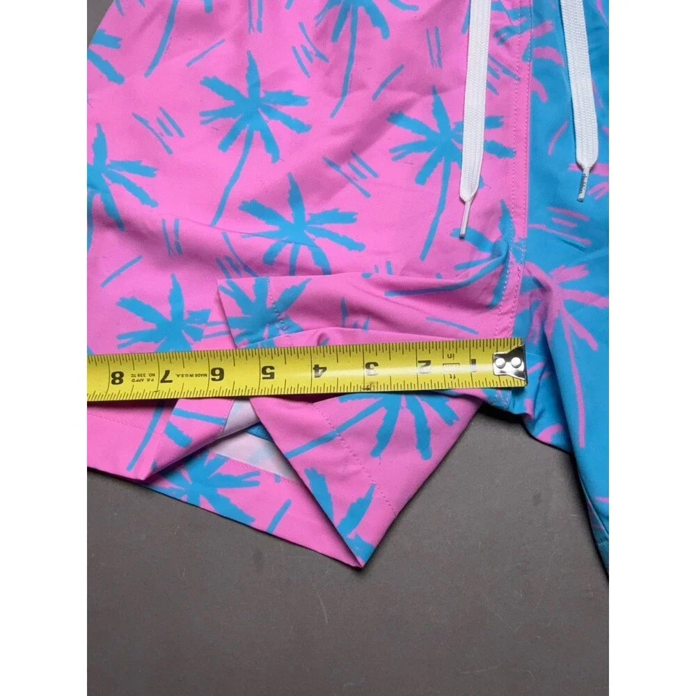 Chubbies Swim Trunks Shorts Mens Large Pink Blue Palm Tree 5.5 Inseam Lined